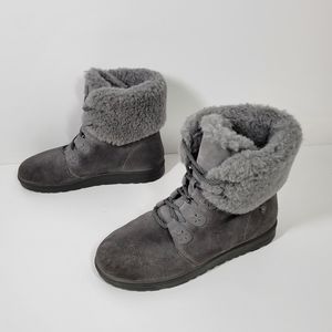 ABEO Imelda Gray Suede Shearling Wool Lined Boots Women Size 9